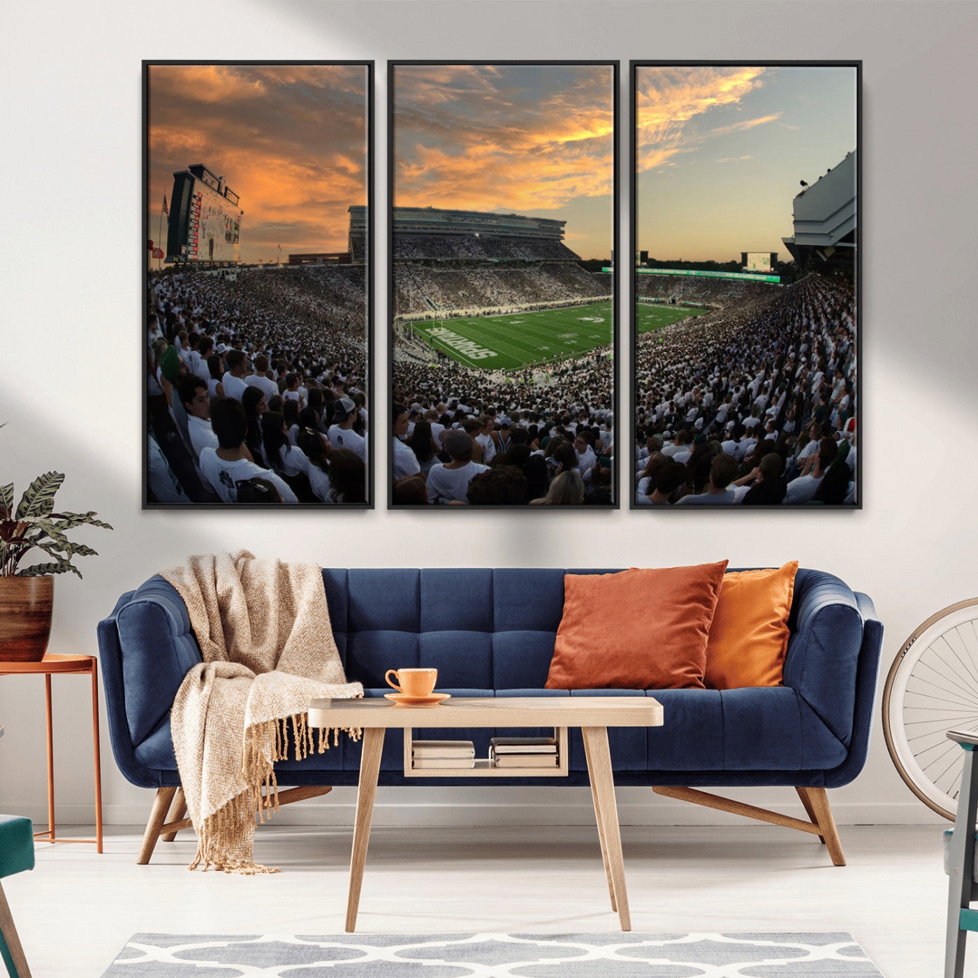 MGV-FC-48X32-3P - Michigan State Spartans Football Team Print - East Lansing Spartan Stadium Wall Art Canvas Print