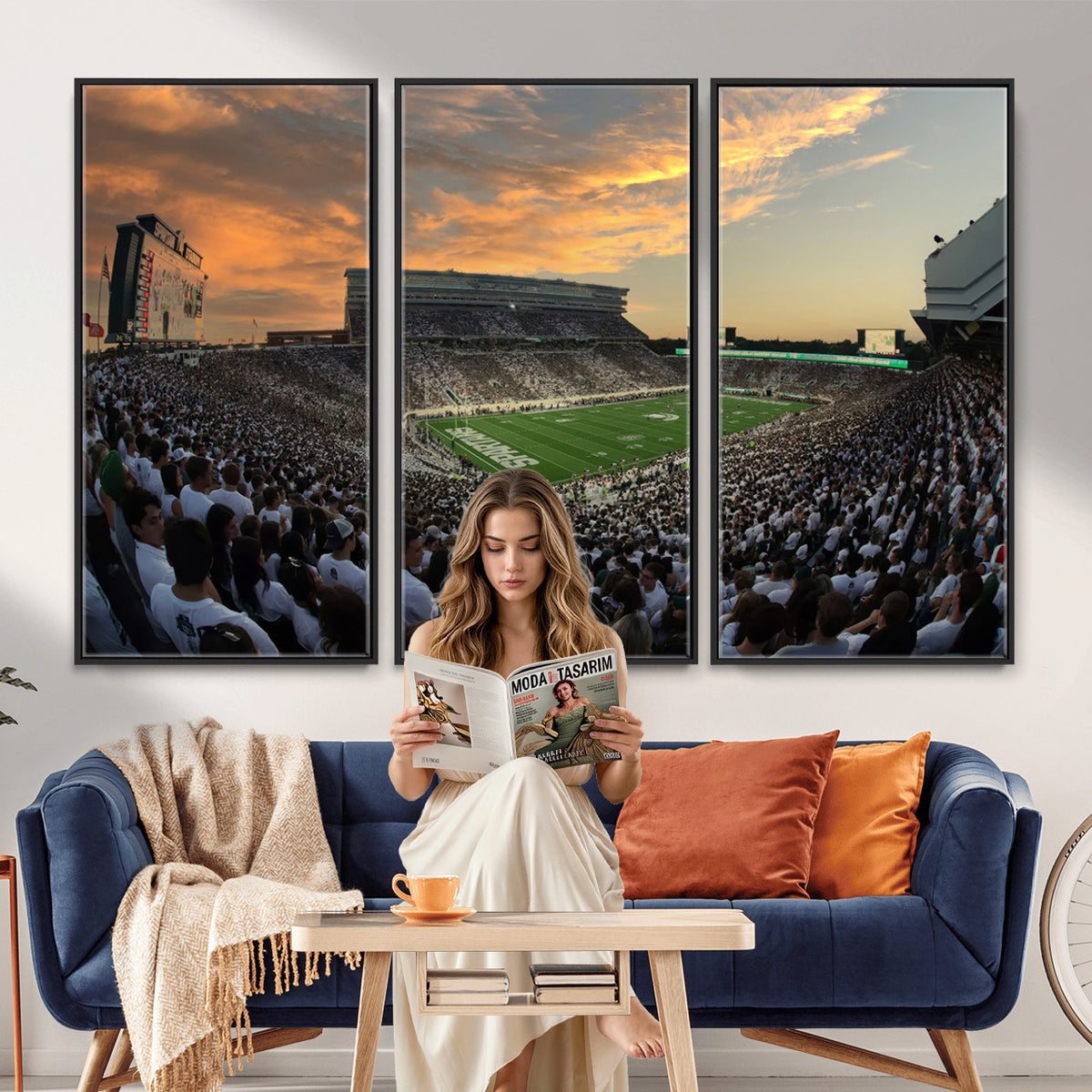 99155-PAN-FL-20X10 - Michigan State Spartans Football Team Print - East Lansing Spartan Stadium Wall Art Canvas Print