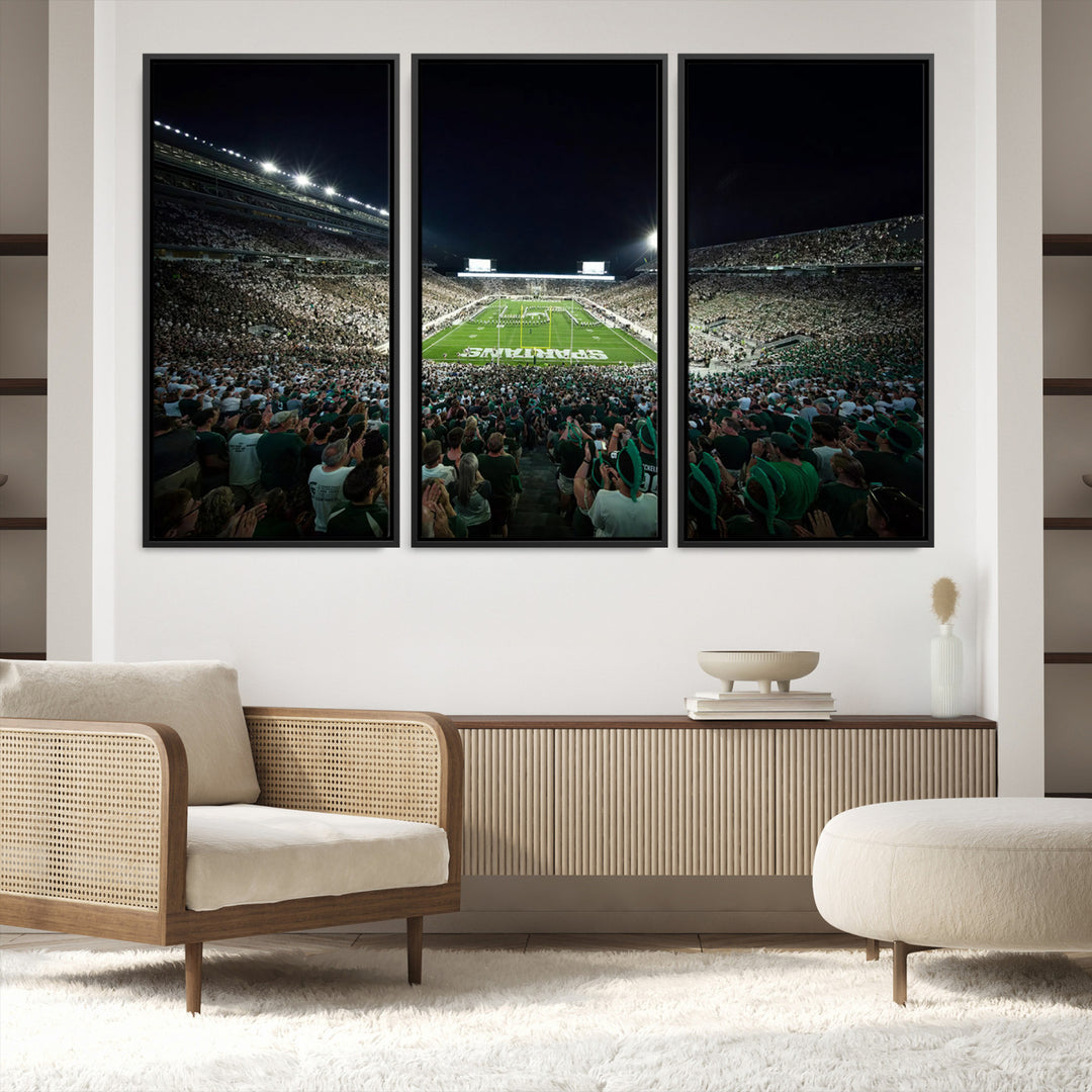 Michigan State Spartans Football Team Print - East Lansing Spartan Stadium Wall Art Canvas Print