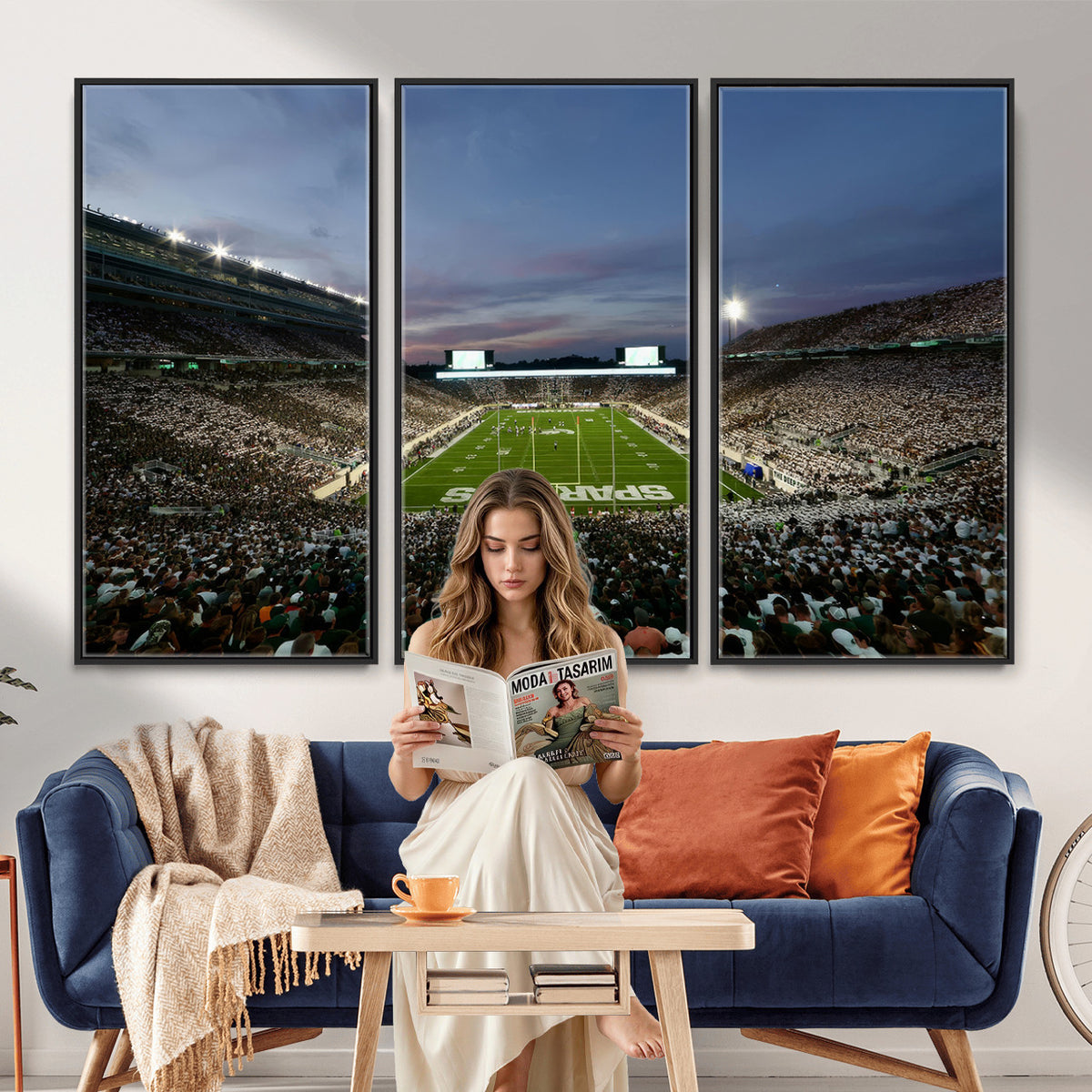 90831-PAN-FL-20X10 - Michigan State Spartans Football Team Print - East Lansing Spartan Stadium Canvas Print