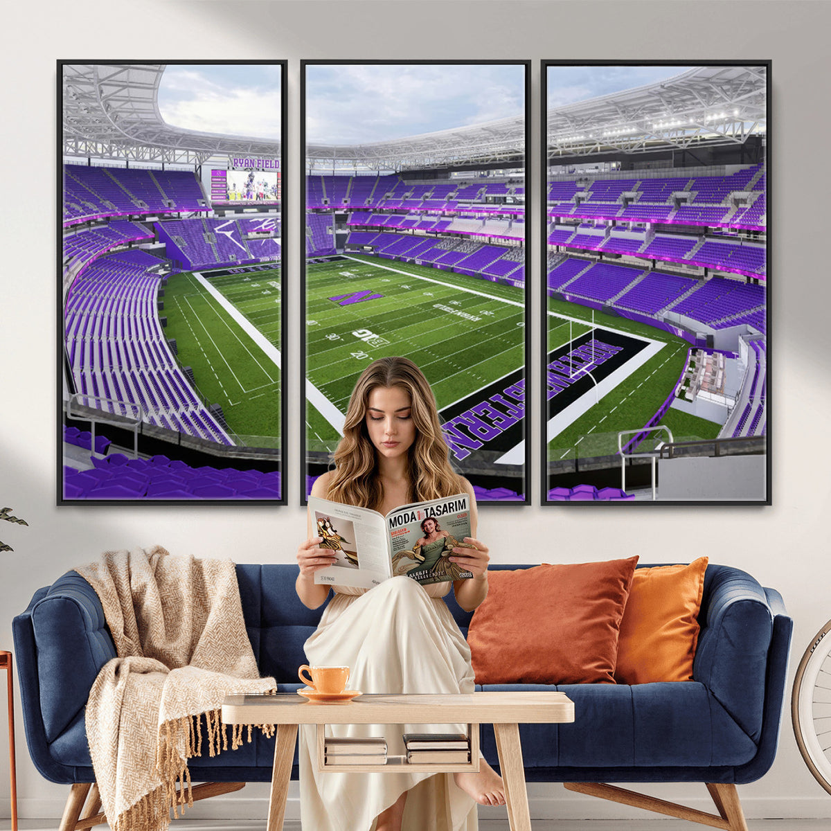 49190-MGV-CV-36X24 - Northwestern University Wildcats Football Team Print - Evanston Ryan Field Wall Art Canvas Print