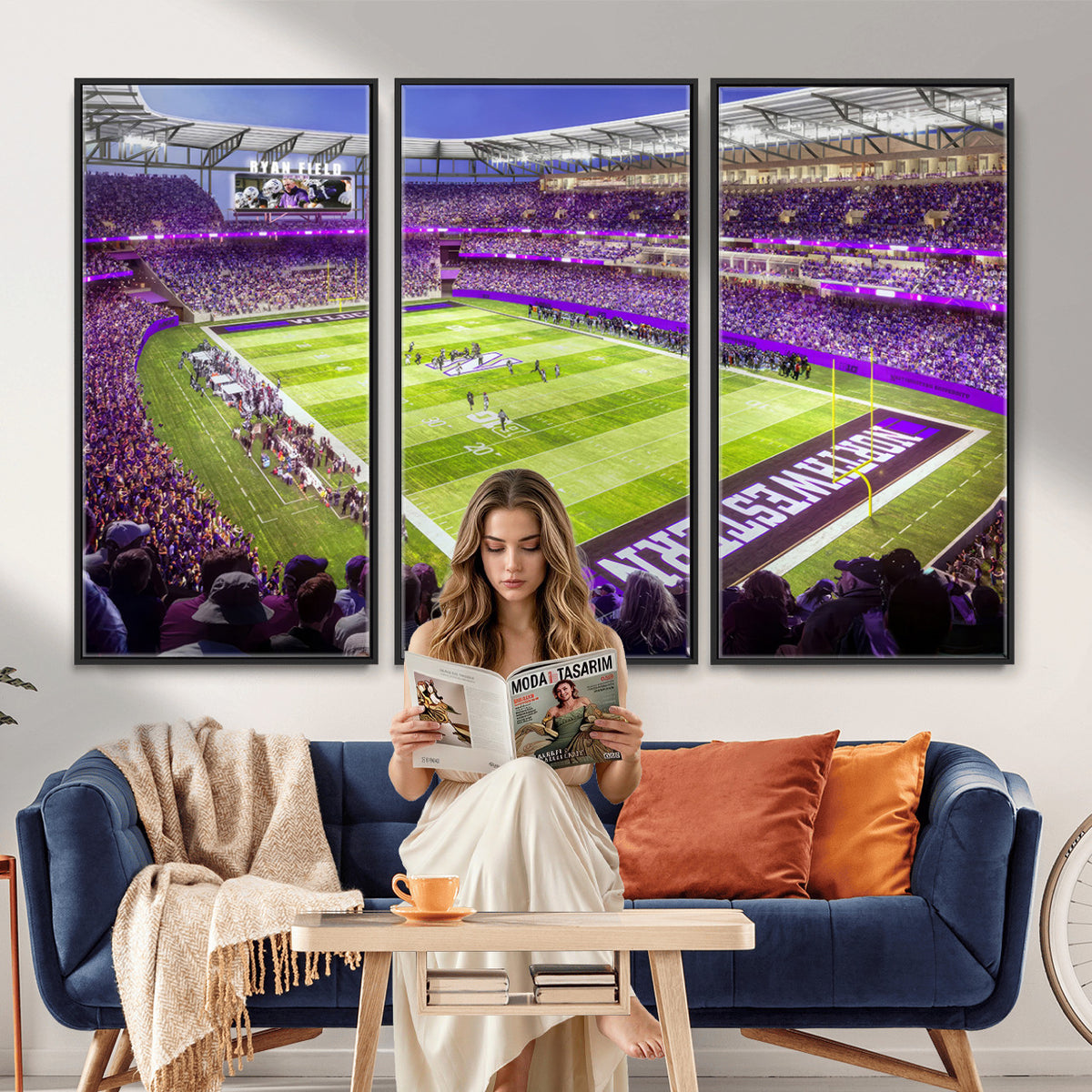 81245-MGV-CV-36X24 - Northwestern University Wildcats Football Team Print - Evanston Ryan Field Wall Art Canvas Print