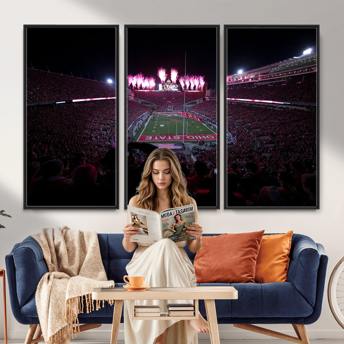 20483-PAN-FL-20X10 - Ohio State University Buckeyes Football Team Print - Columbus Ohio Stadium Wall Art Canvas Print