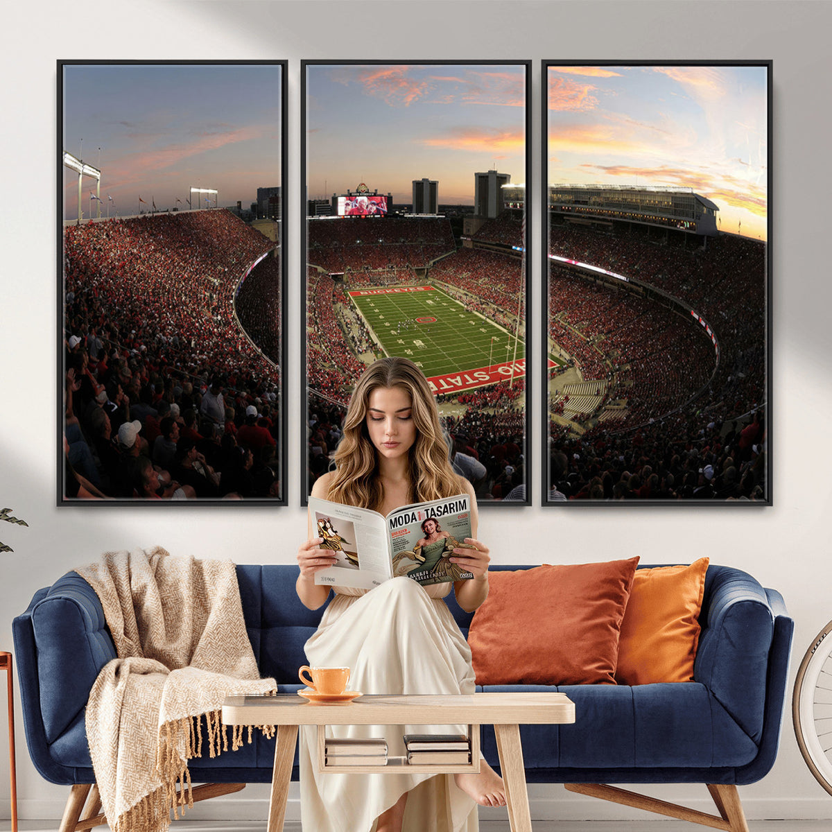 28825-PAN-FL-20X10 - Ohio State University Buckeyes Football Team Print - Columbus Ohio Stadium Wall Art Canvas Print