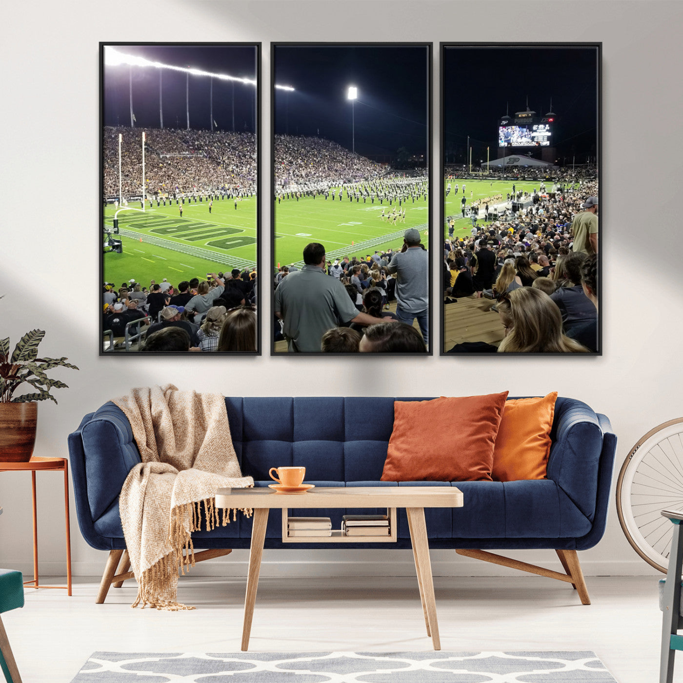 MGV-FC-48X32-3P - Purdue University Boilermakers Football Team Print - West Lafayette Ross-Ade Stadium Wall Art Canvas