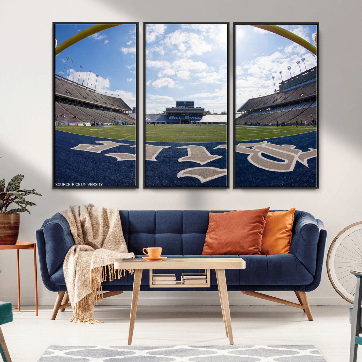 MGV-FC-48X32-3P - Rice University Owls Football Team Print - Houston Rice Stadium Wall Art Canvas Print