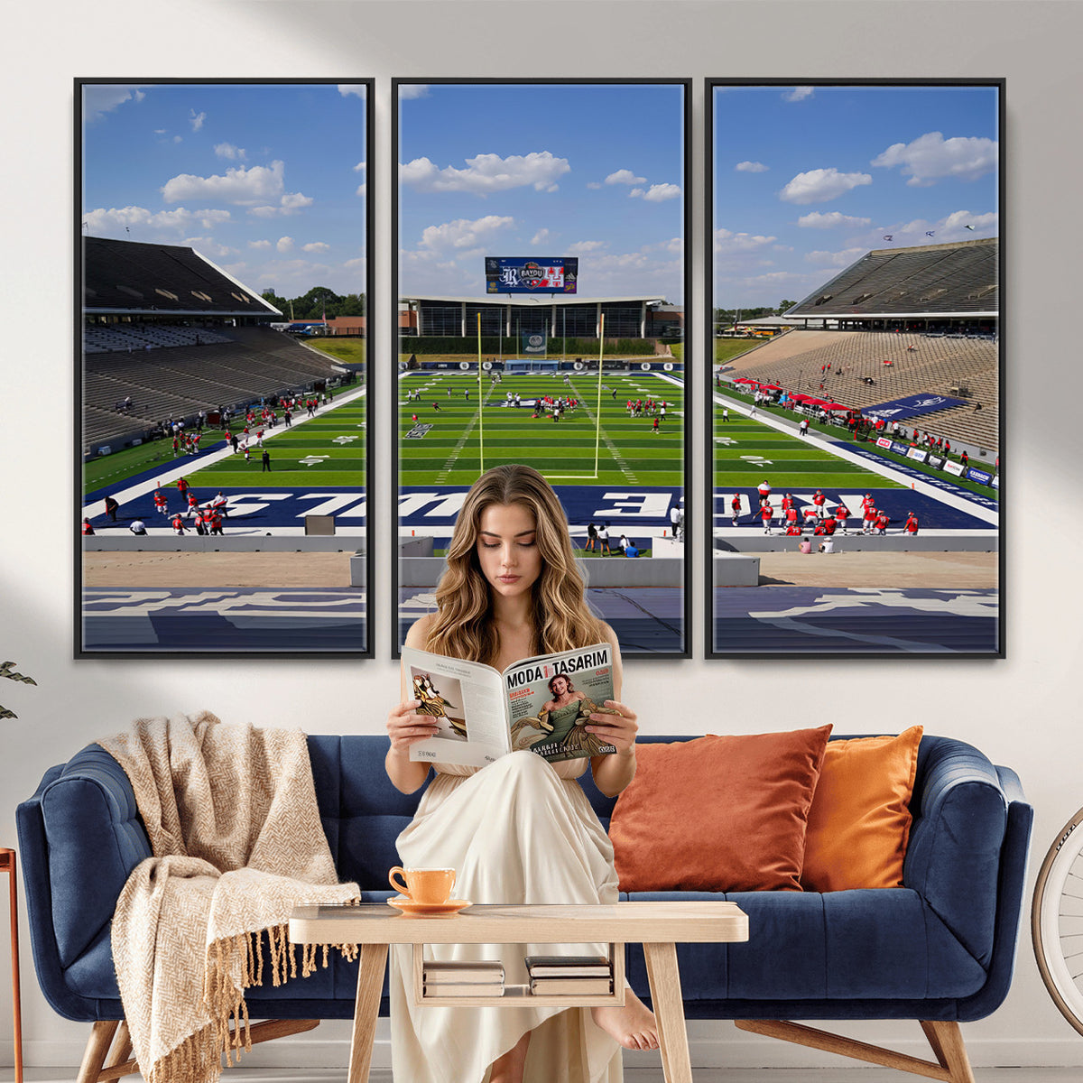 92248-MGV-CV-36X24 - Rice University Owls Football Team Print, Houston Rice Stadium