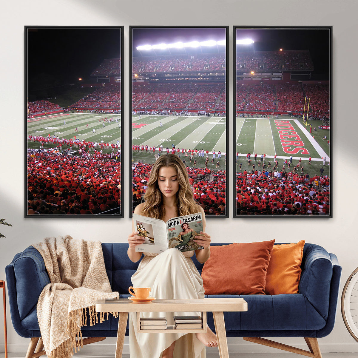 53225-PAN-FL-20X10 - Rutgers University Scarlet Knights Football Team Print - Piscataway SHI Stadium Wall Art Canvas