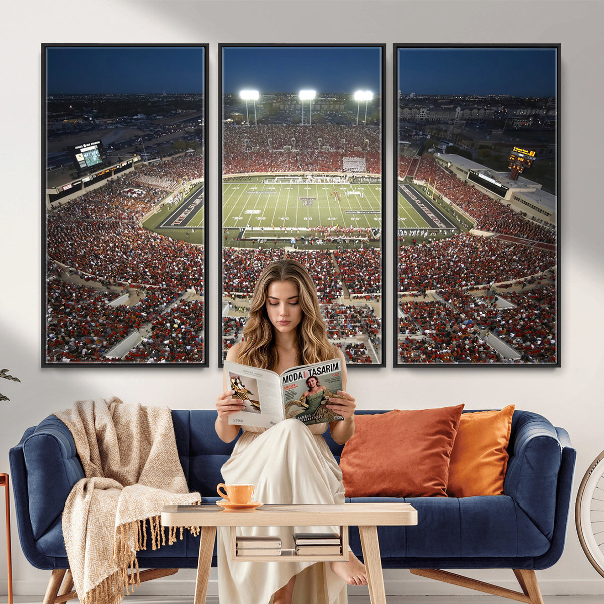 55763-MGV-CV-36X24 - Texas Tech Red Raiders Football Team Print, Lubbock Jones AT&T Stadium, Framed and Ready to Hang