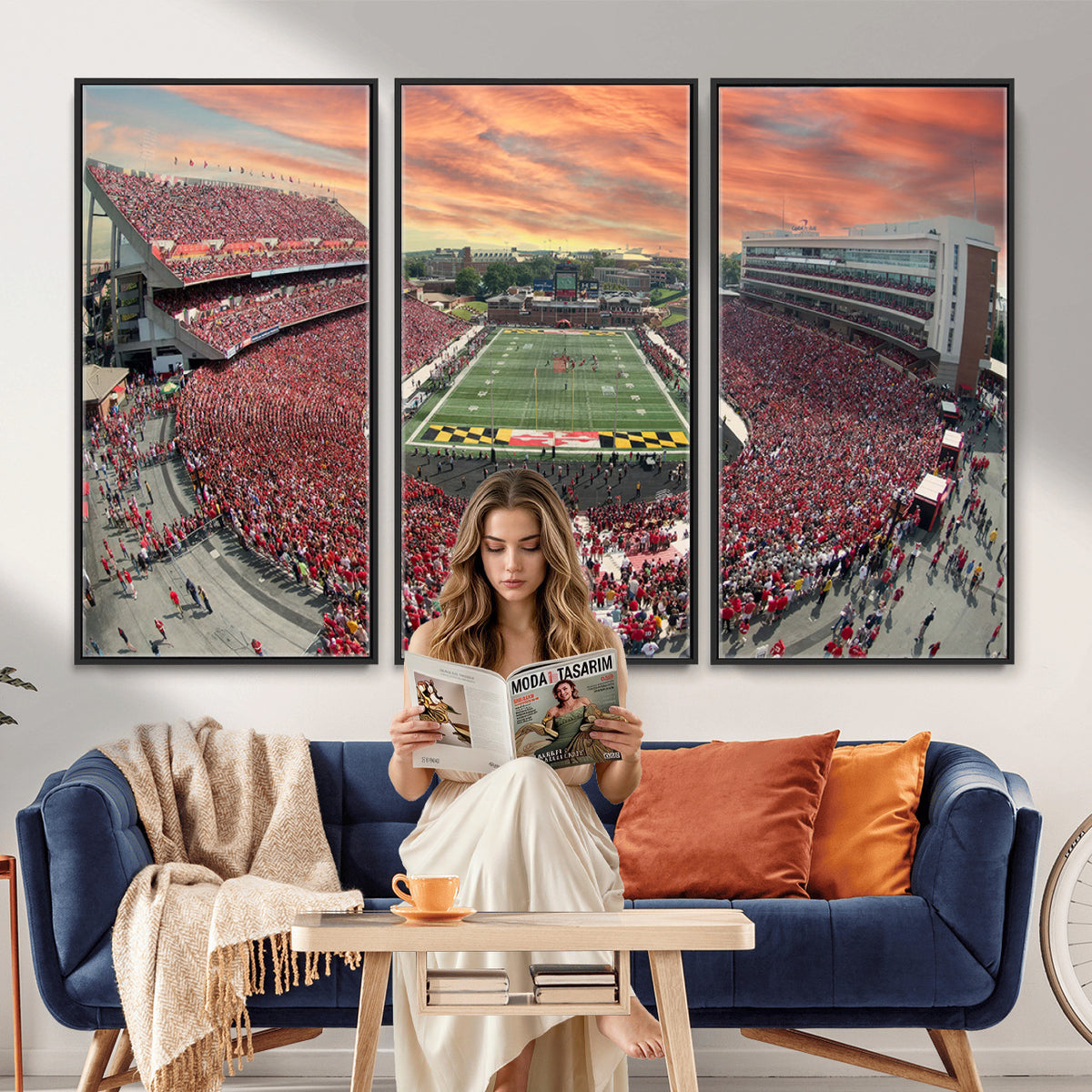 24140-PAN-FL-20X10 - University of Maryland Terrapins Football Team Print - College Park SECU Stadium Wall Art Canvas