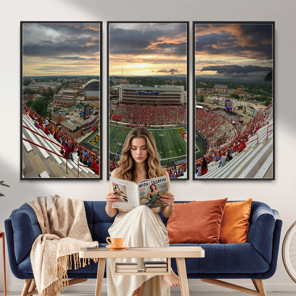 29993-PAN-FL-20X10 - University of Maryland Terrapins Football Team Print - College Park SECU Stadium Wall Art Canvas