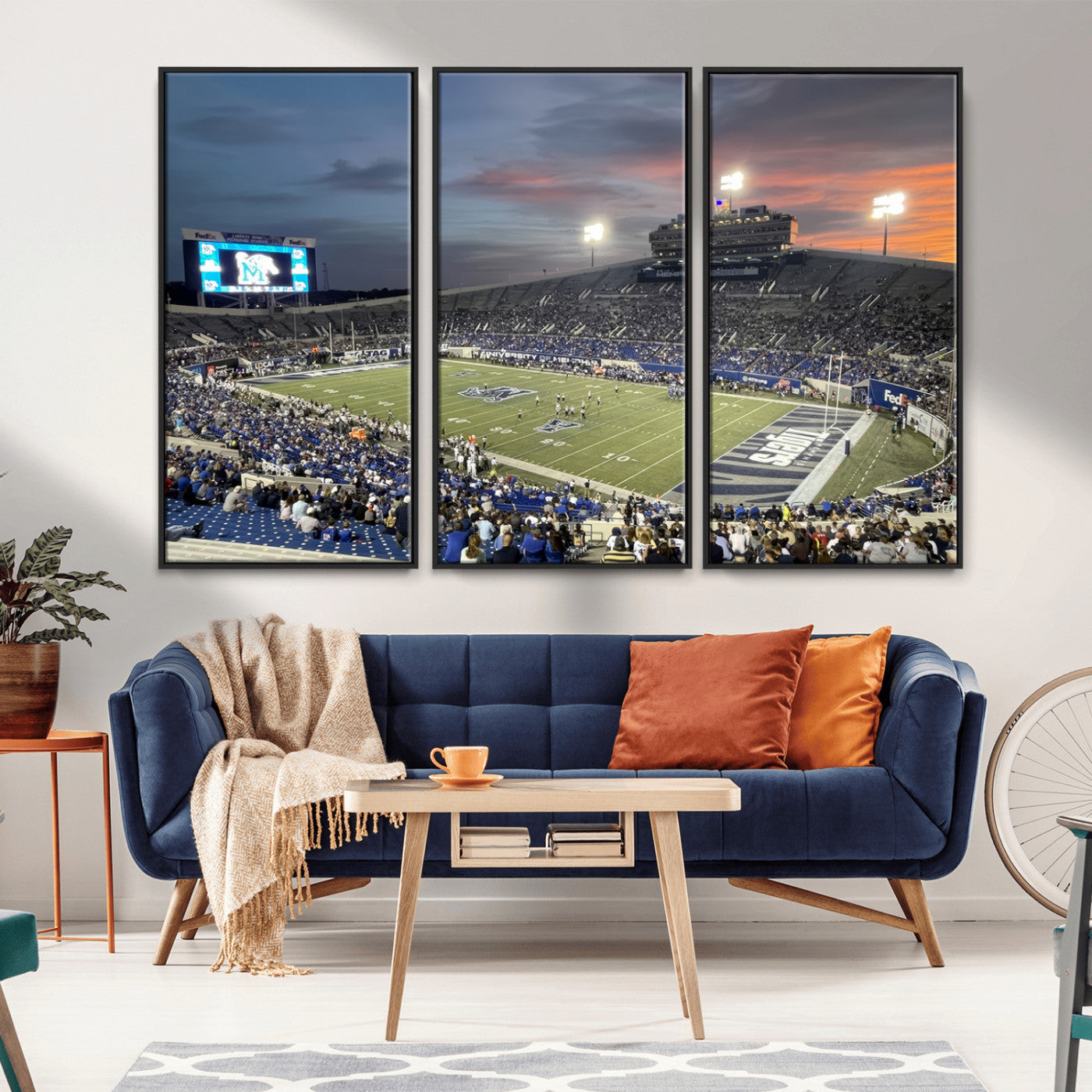 MGV-FC-48X32-3P - Memphis Tigers Football Team Print - Memphis Simmons Bank Liberty Stadium Wall Art Canvas Print
