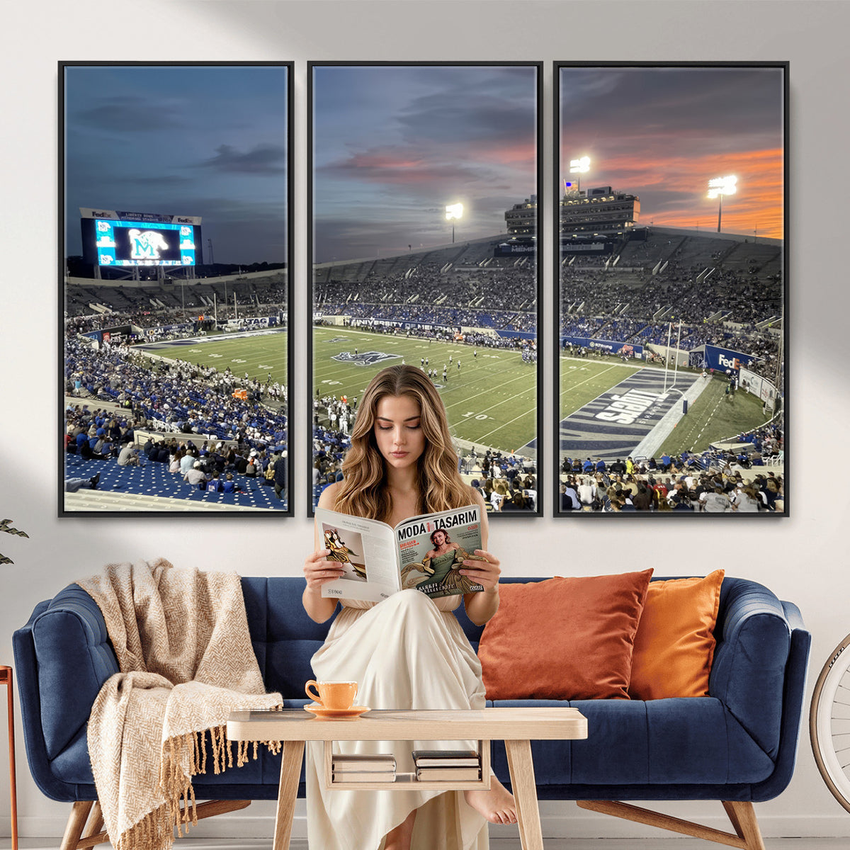 64409-PAN-FL-20X10 - Memphis Tigers Football Team Print - Memphis Simmons Bank Liberty Stadium Wall Art Canvas Print