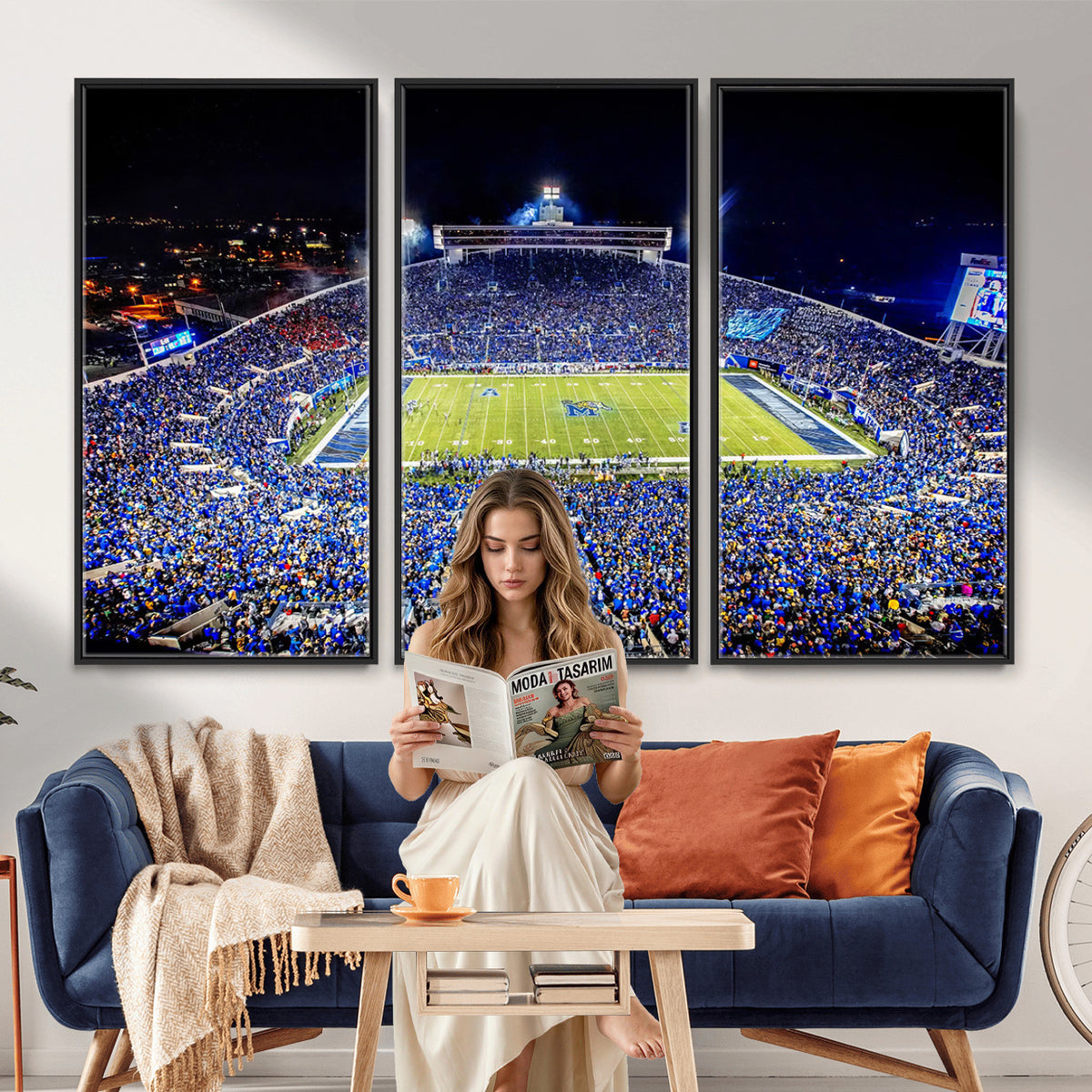 11665-PAN-FL-20X10 - University of Memphis Tigers Football Team Print - Memphis Simmons Bank Liberty Stadium Wall Art