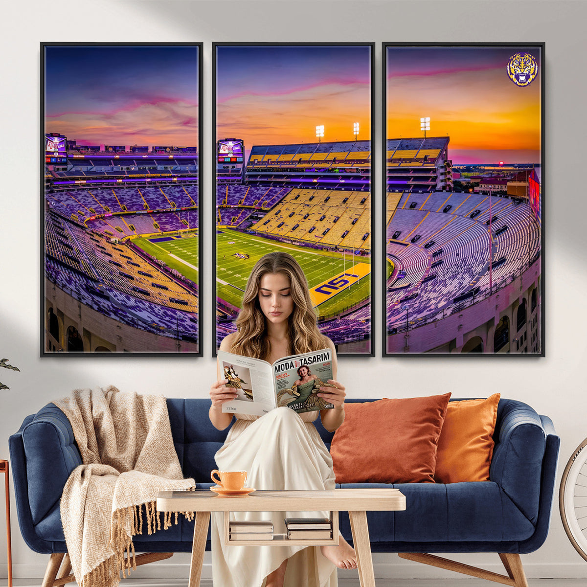93538-MGV-CV-36X24 - The Louisiana State University Tigers Football Team Print, Framed and Ready to Hang Stadium Print