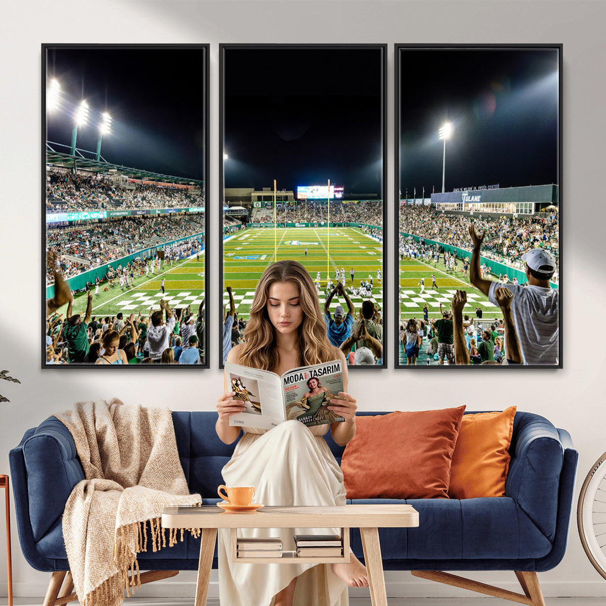 56448-MGV-CV-36X24 - The Tulane University Green Wave Football Team Print, New Orleans Yulman Stadium