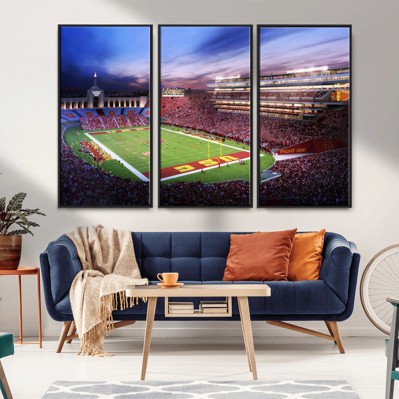 MGV-FC-48X32-3P - The University of Southern California USC Trojans Football Team Print - Los Angeles Memorial