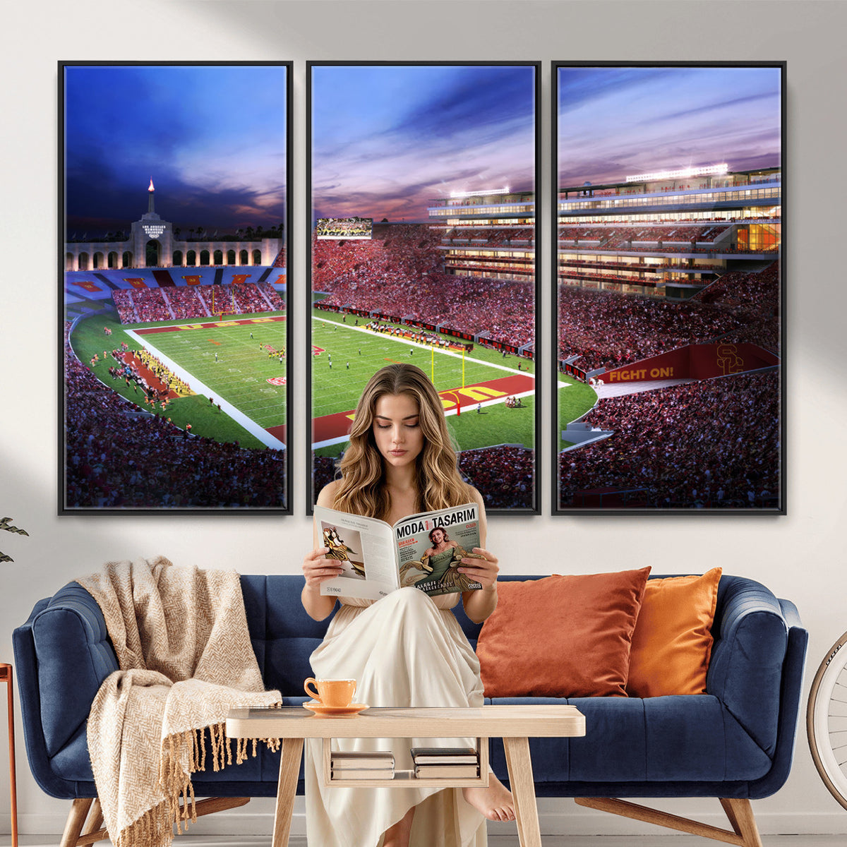 71879-MGV-CV-36X24 - The University of Southern California USC Trojans Football Team Print, Framed and Ready to Hang