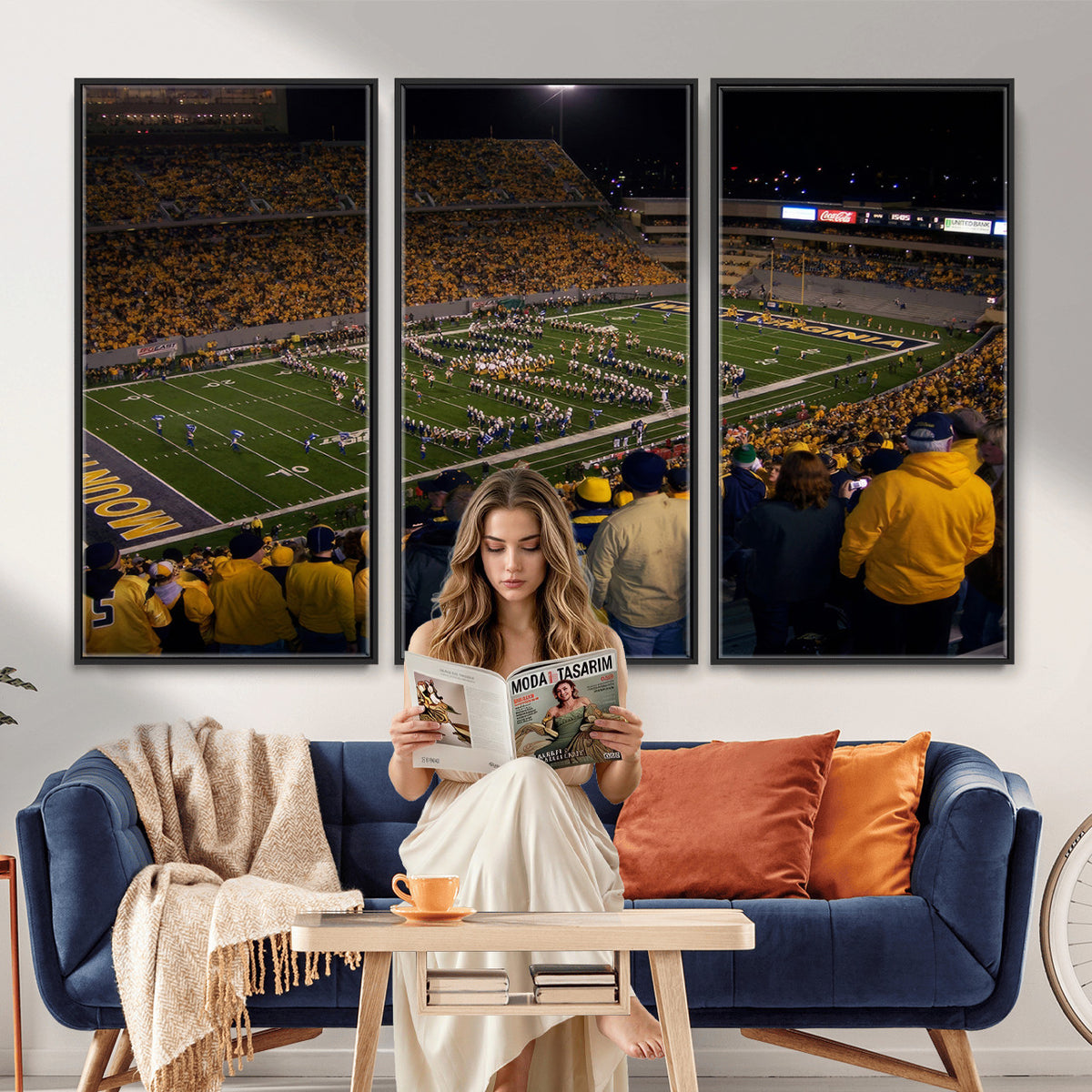 58154-MGV-CV-36X24 - West Virginia University Mountaineers Football Team Print, Milan Puskar Stadium, Morgantown