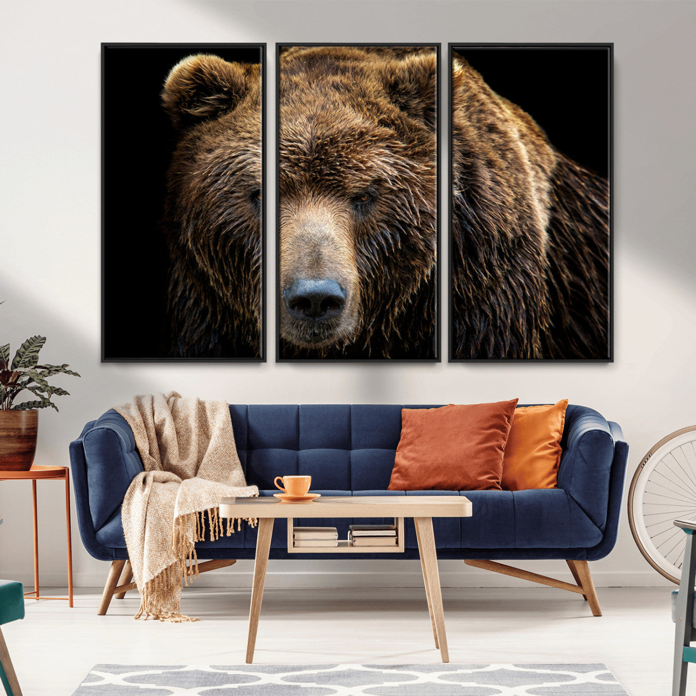MGV-FC-48X32-3P - Grizzly Brown Bear Canvas Wall Art, Wildlife Animal Canvas Artwork Bear Print, Bear Wall Art Print,