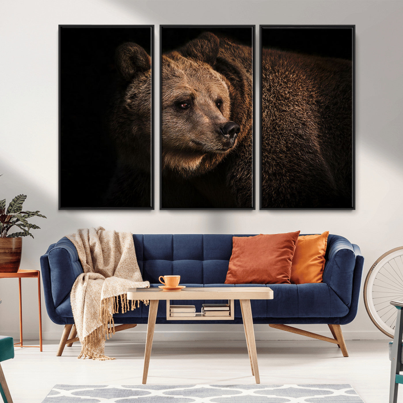 MGV-FC-48X32-3P - Wild Grizzly 399 Bear Canvas Wall Art Print, Bear Animal Canvas Artwork Print, Black Bear Wall Art