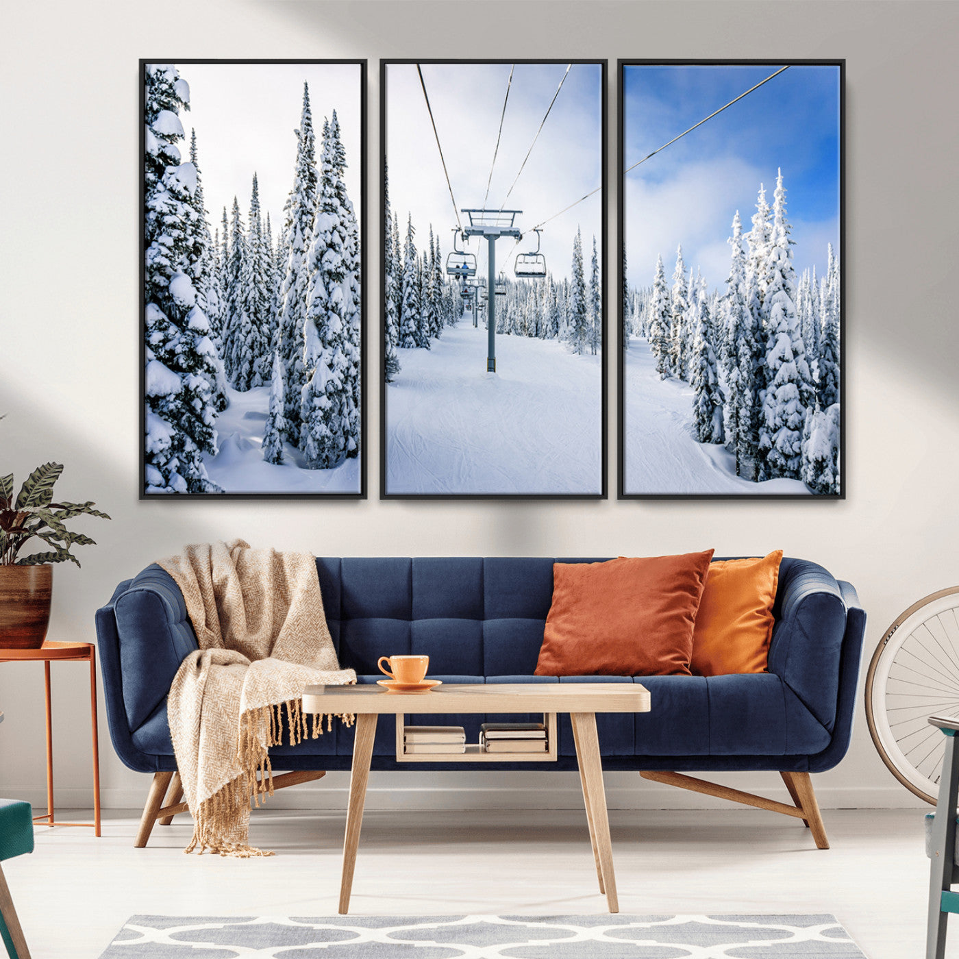 MGV-FC-48X32-3P - Winter Ski Lift Wall Art Print - Landscape Wall Art | Snowy Mountain Adventure | Perfect for Cabin