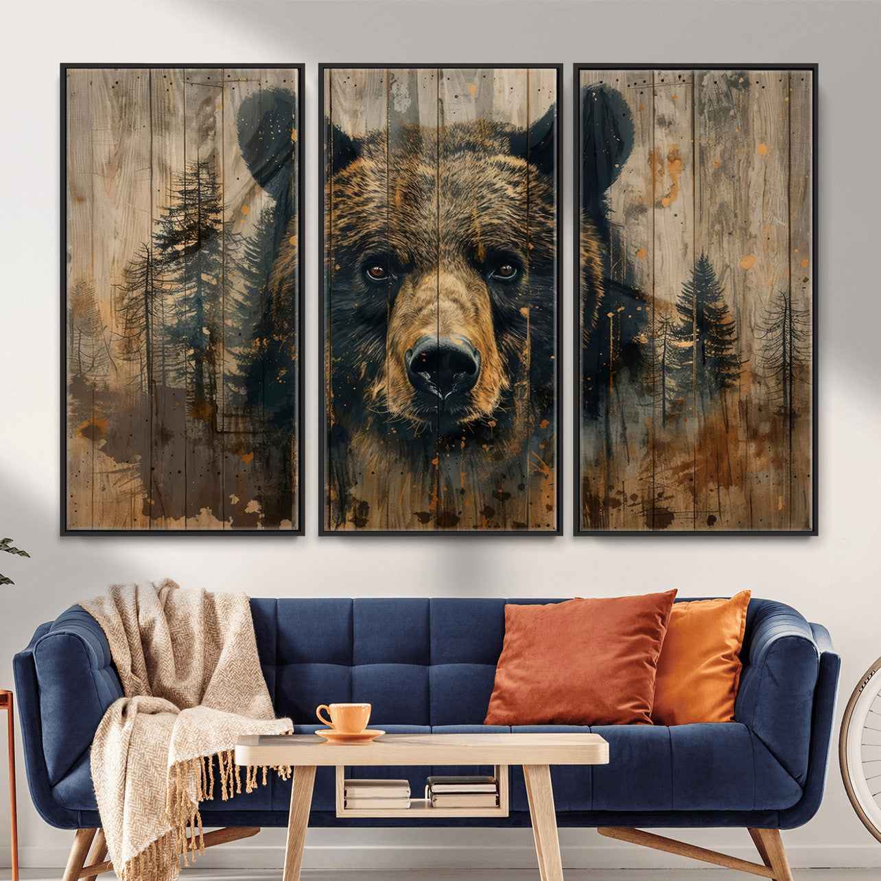 51373-MGV-CV-36X24 - Abstract 399 Bear Wall Art | Rustic Cabin Wall Decor with Forest Design for Farmhouse Wall Decor