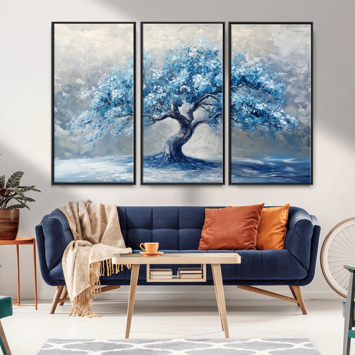 MGV-FC-48X32-3P - Abstract Blue Tree Art Canvas Print, Majestic Tree Wall Art Print for Farmhouse Decor