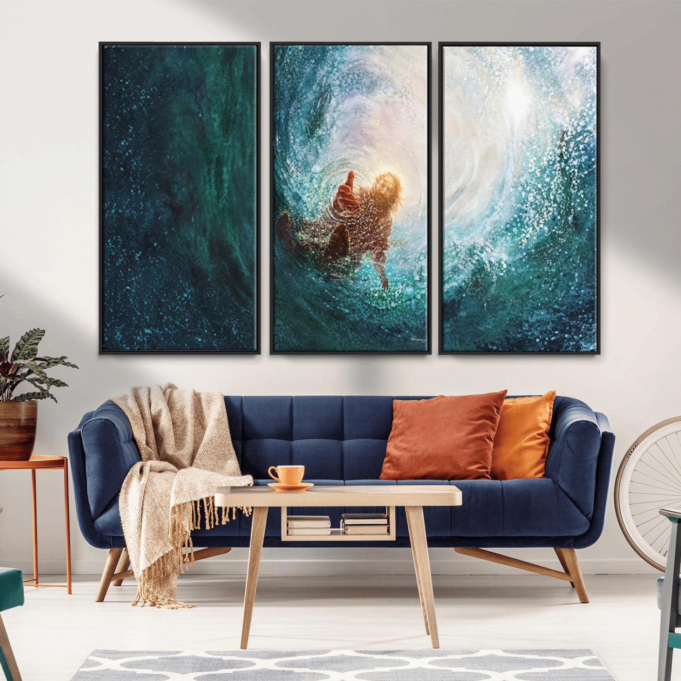 MGV-FC-48X32-3P - Powerful Jesus Canvas Print - Hand of Salvation, Inspirational Wall Art - Framed, Ready to Hang for