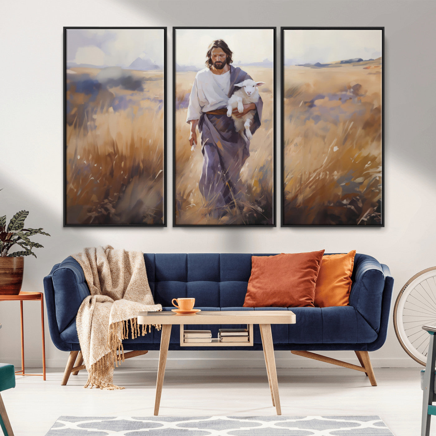 MGV-FC-48X32-3P - Jesus the Good Shepherd Wall Art Canvas Print - Lost Lamb Print for Prayer Room Decor