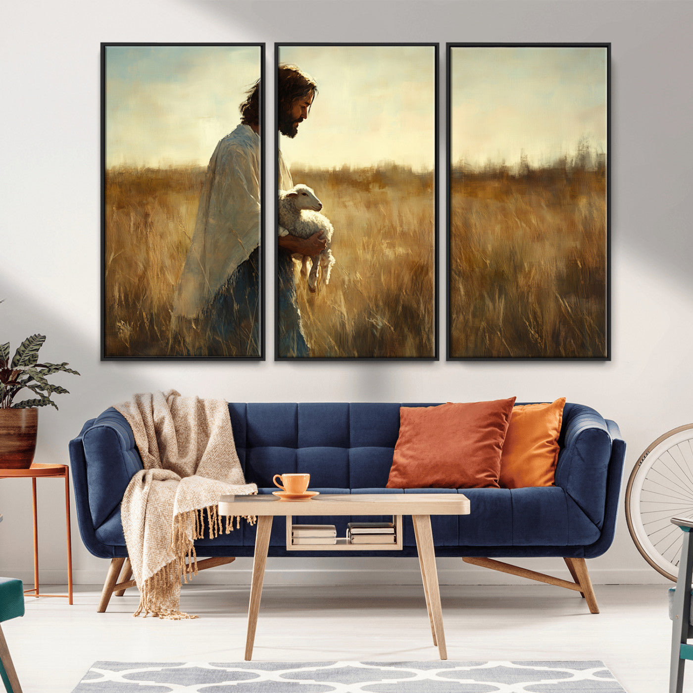MGV-FC-48X32-3P - Jesus the Good Shepherd Wall Art Canvas Print - Inspirational Christian Religious Print for Prayer