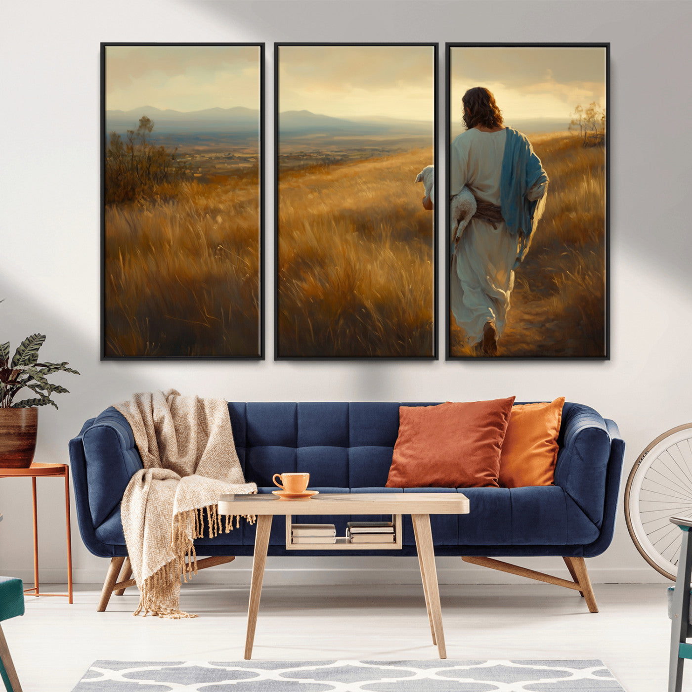MGV-FC-48X32-3P - Jesus the Good Shepherd Wall Art Canvas Print - Inspirational Christian Religious Print for Prayer