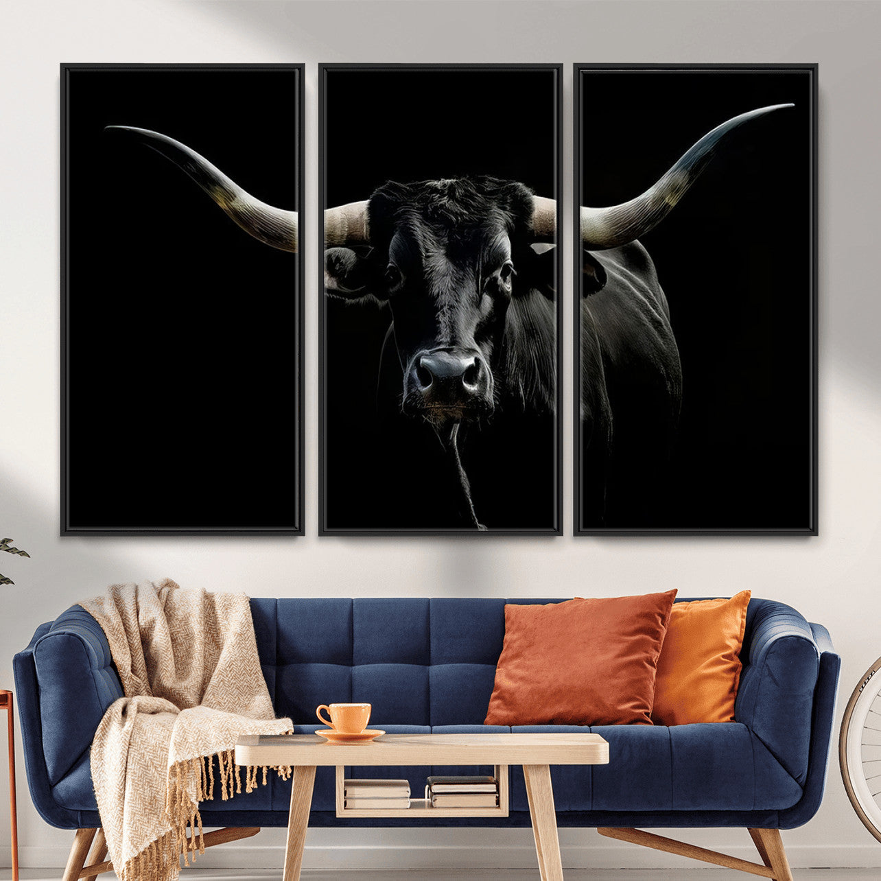 20679-MGV-CV-36X24 - Texas Black Longhorn Bull Wall Art Canvas Print - Western Texas Cattle Rustic Decor Print - Longhorn