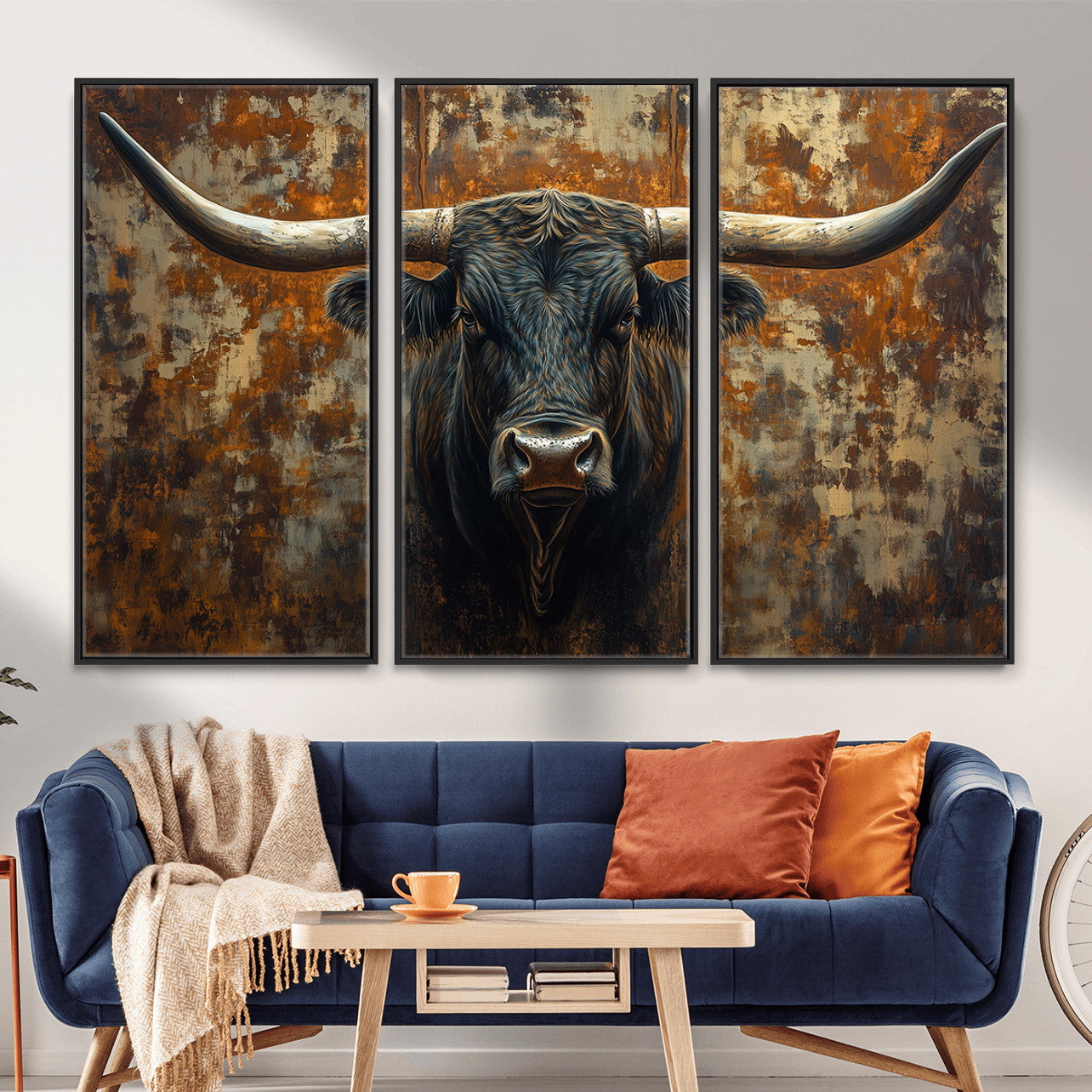 68068-MGV-CV-36X24 - Longhorn Texas Cow Bull Wall Art | Rustic Farmhouse Canvas Print | Ready to Hang Barn Decor for