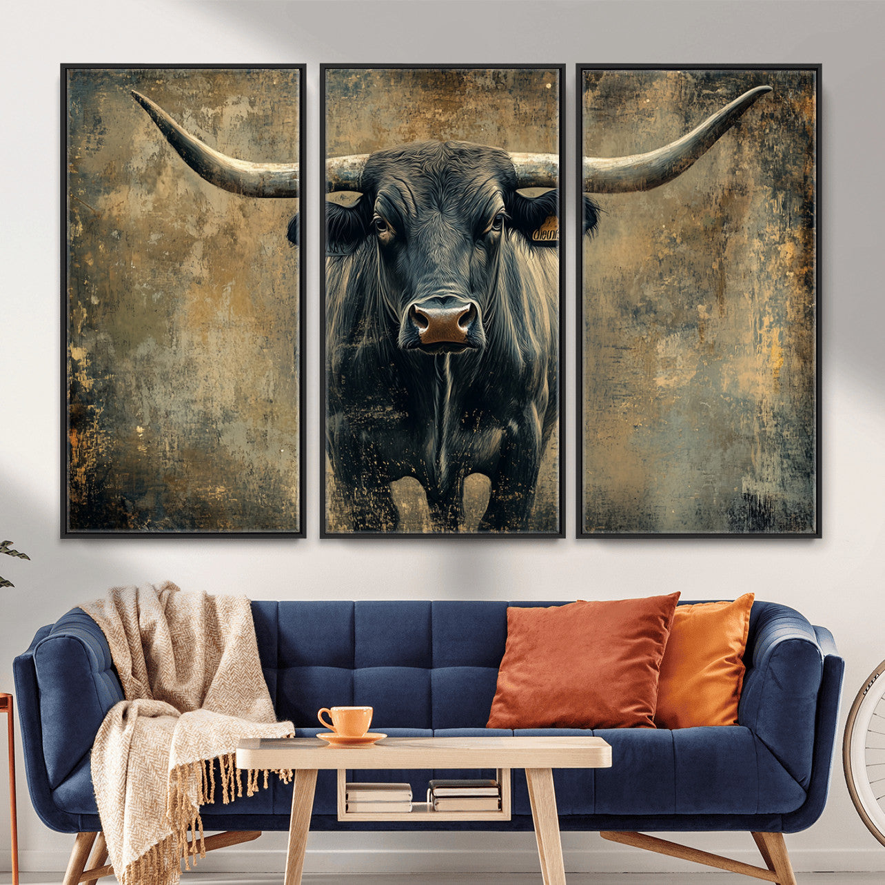 57385-MGV-CV-36X24 - Longhorn Bull Wall Art Canvas Print, Framed Rustic Cow Art Picture Print, Texas Longhorn Perfect Western Decor Artwork