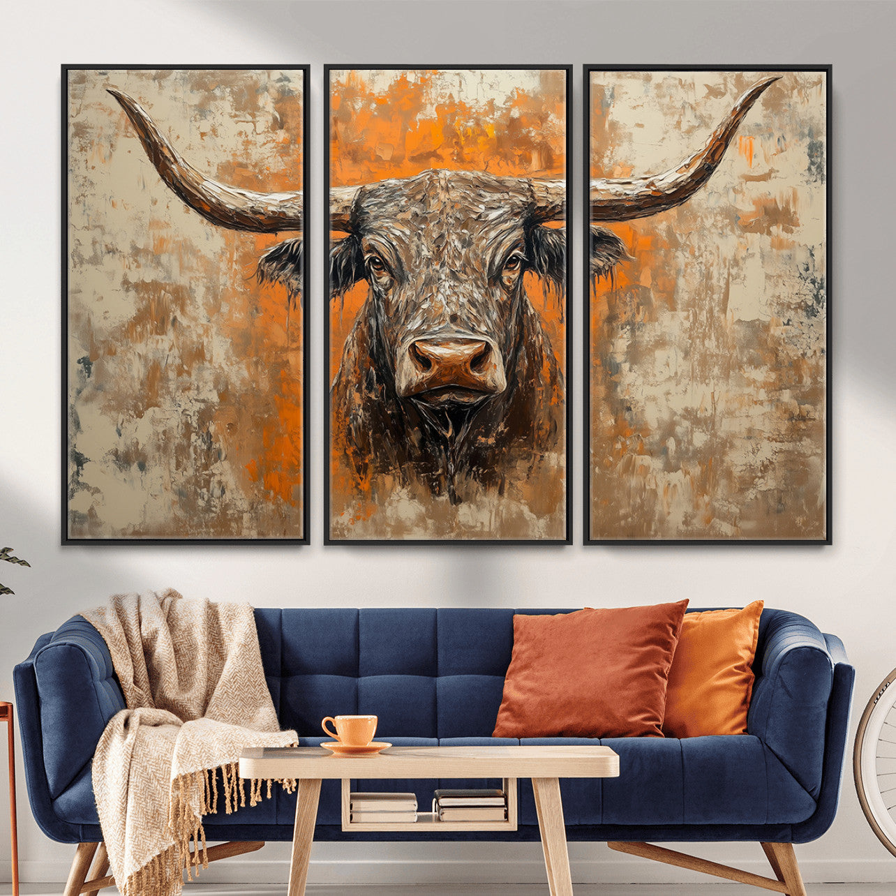 49976-MGV-CV-36X24 - Abstract Cow Longhorn Bull Wall Art Canvas Print - Rustic Texas Western Cattle Artwork