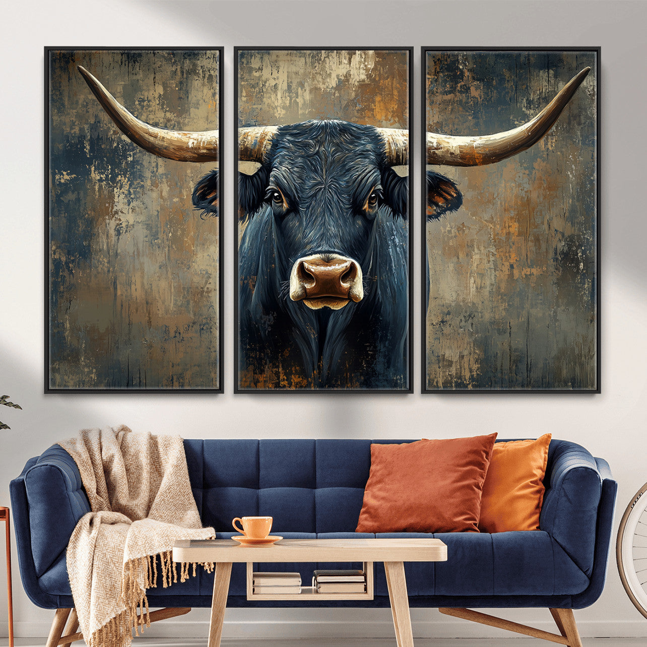 42026-MGV-CV-36X24 - Texas Western Wall Art Canvas Print - Abstract Cow Longhorn Bull Wall Art Canvas Print - Rustic Cow