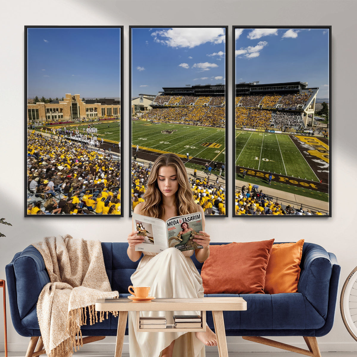 75112-MGV-CV-36X24 - University of Wyoming Cowboys Football Team Print, Laramie, Home Bar Wall Decor