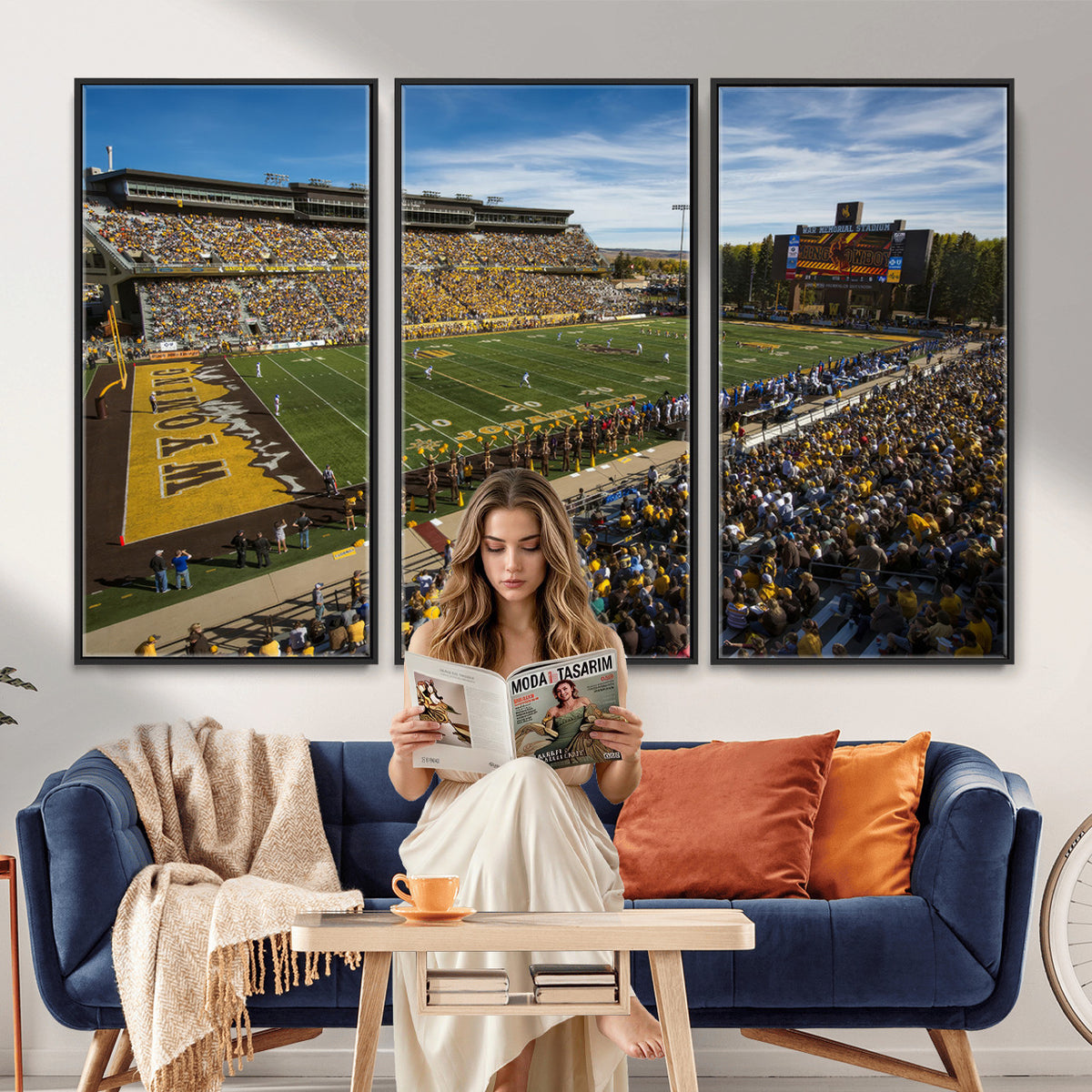 89846-MGV-CV-36X24 - University of Wyoming Cowboys Football Team Print, Laramie, Man Cave Wall Decor