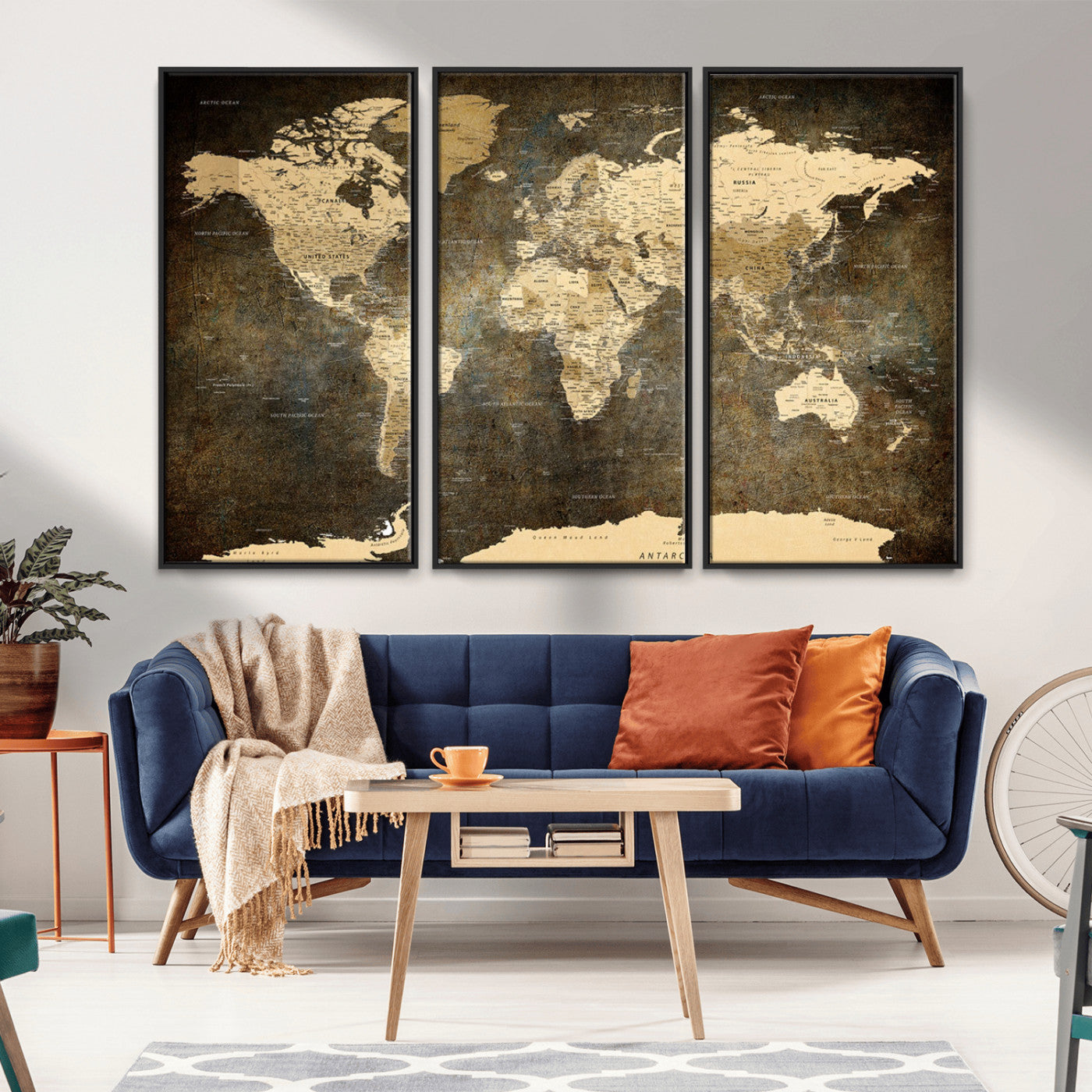 MGV-FC-48X32-3P - Push Pin World Map Canvas Print – Framed Wall Art for Couples to Track Their Travels – Anniversary