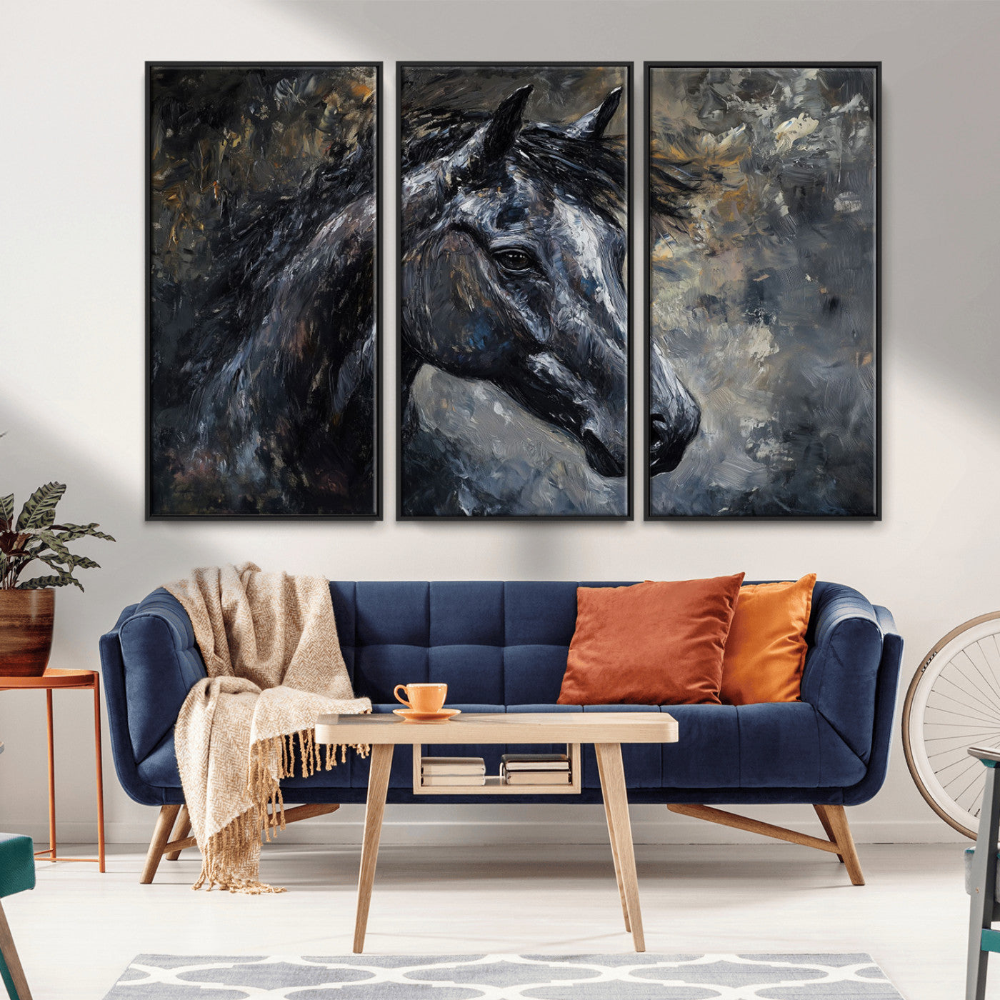 MGV-FC-48X32-3P - Large Abstract Horse Wall Art Canvas Print | Farmhouse Wall Decor | Rustic Horse Art | Western Cabin