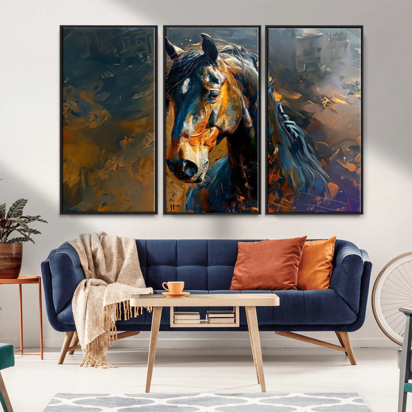 MGV-FC-48X32-3P - Abstract Horse Wall Art Canvas Print | Farmhouse Wall Decor | Western Cabin Art | Rustic Horse Decor