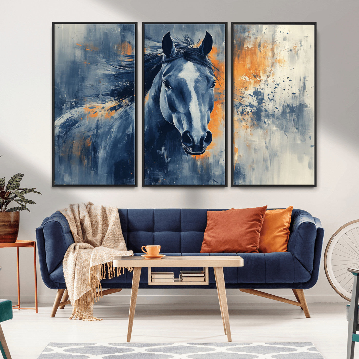 MGV-FC-48X32-3P - Abstract Blue Horse Wall Art Print Canvas | Horse Wall Art Print | Western Decor for Farmhouse |