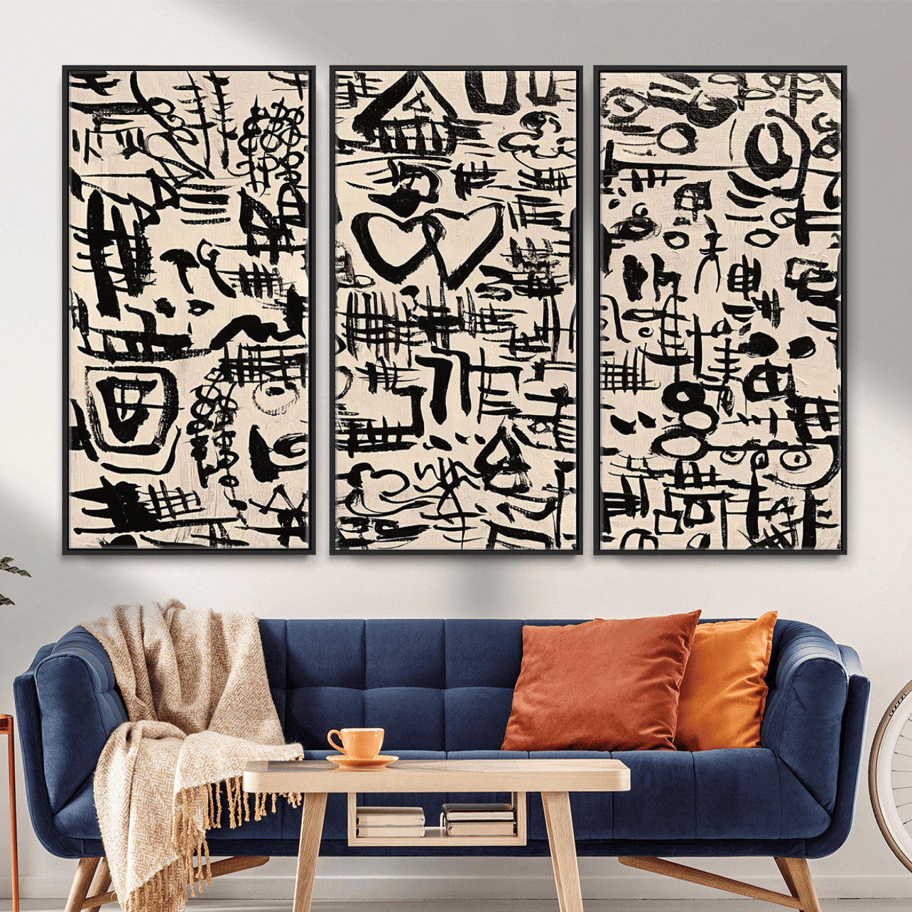 68273-MGV-FC-48X32-3P - Abstract Love and Chaos Canvas Print, Black Symbols on Beige
