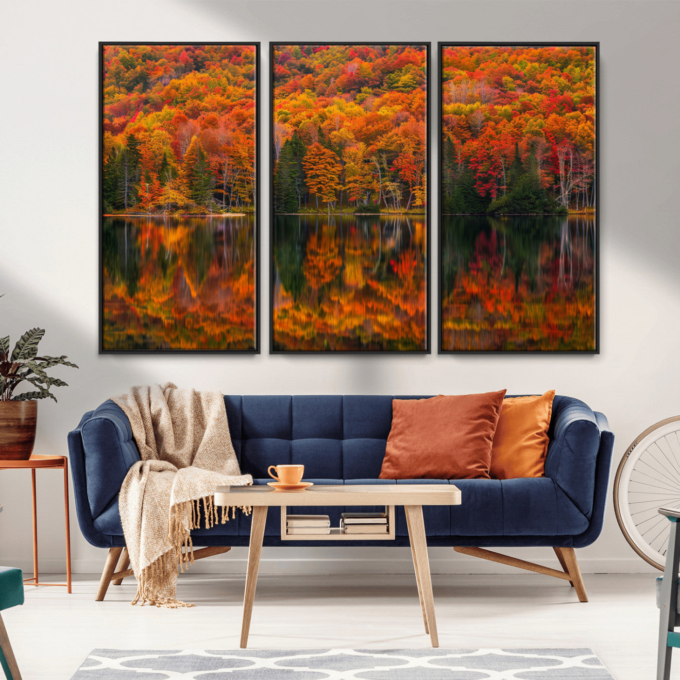MGV-FC-48X32-3P - Fall Foliage Wall Art - Autumn Reflection Canvas Print, Stunning Fall Foliage Wall Art, Serene Lake