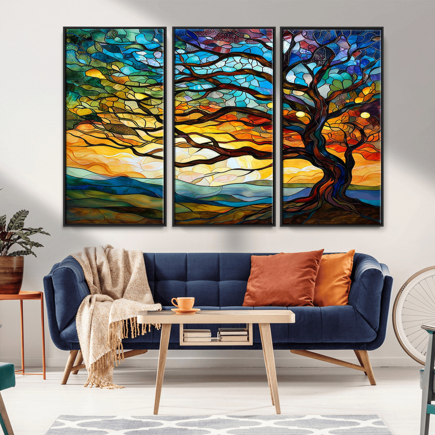 MGV-FC-48X32-3P - Vibrant Mosaic Tree of Life Wall Art | Stained Glass Style Canvas Print | Ready to Hang Artistic