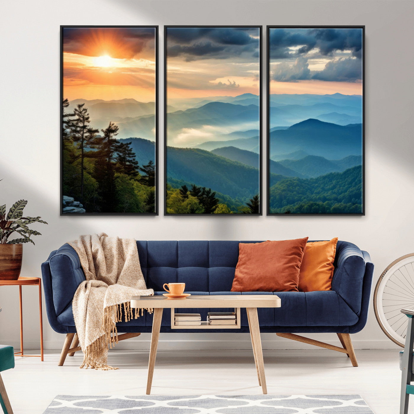 MGV-FC-48X32-3P - Sunrise Over Mountain Range Wall Art Canvas Print, Farmhouse Wall Decor, Cabin Wall Art
