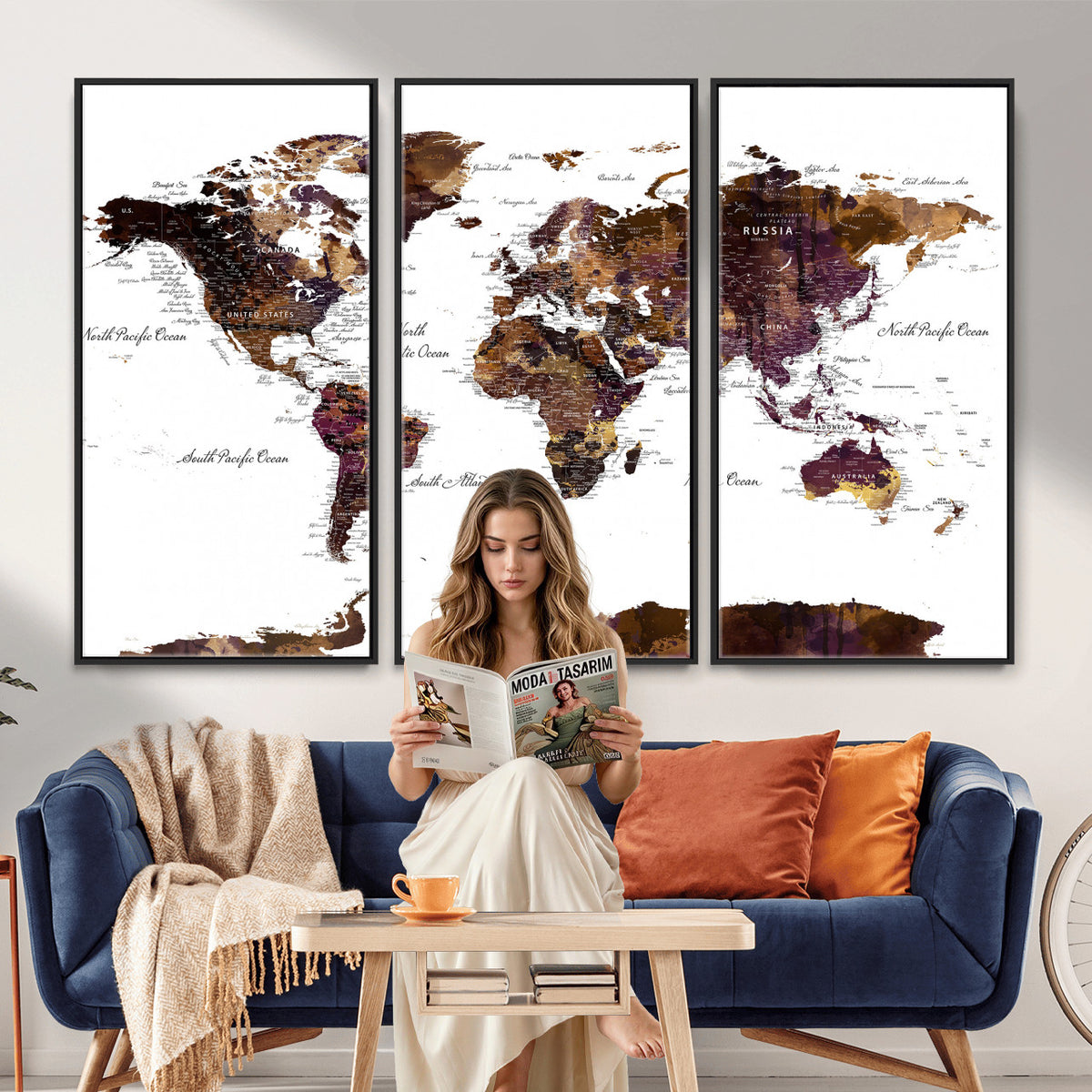 50611-PAN-FL-20X10 - World Map Canvas Print | Detailed Map of the World Wall Art