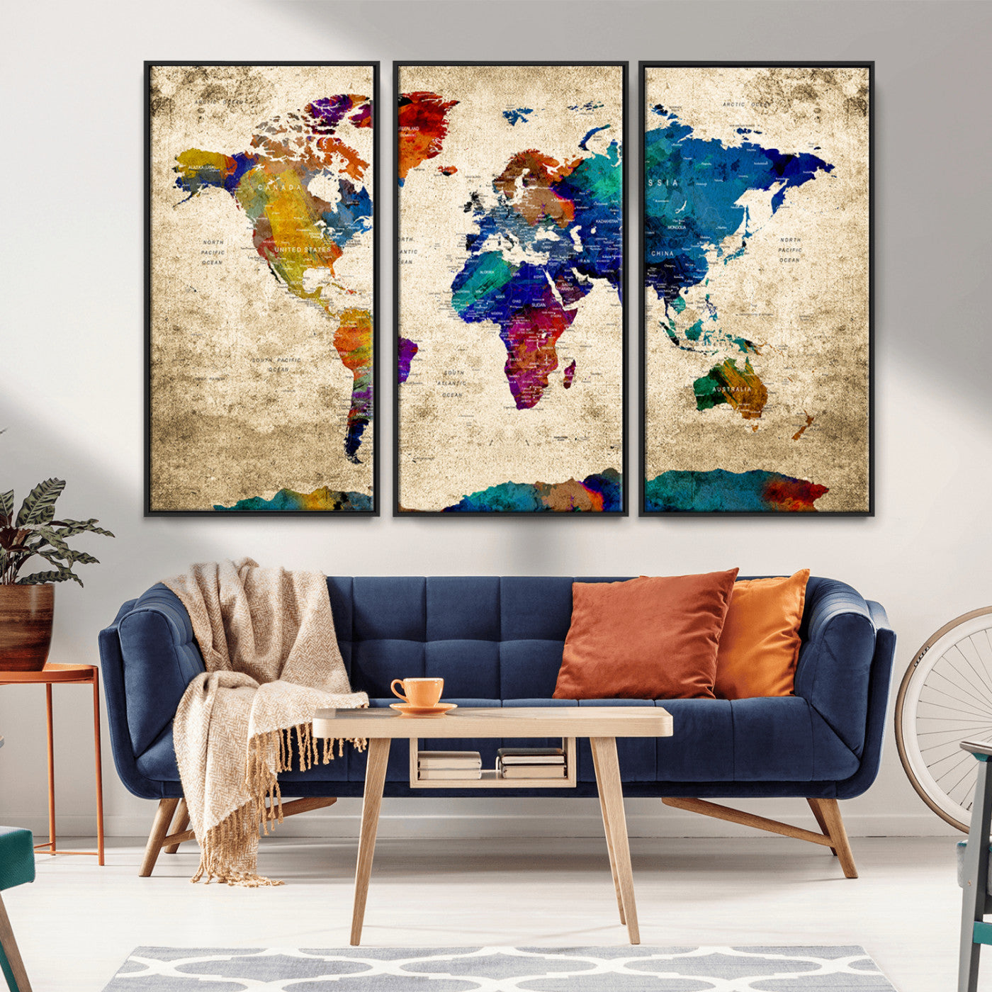 MGV-FC-48X32-3P - Push Pin World Map Canvas Print – Framed Wall Art for Couples to Track Their Travels – Anniversary