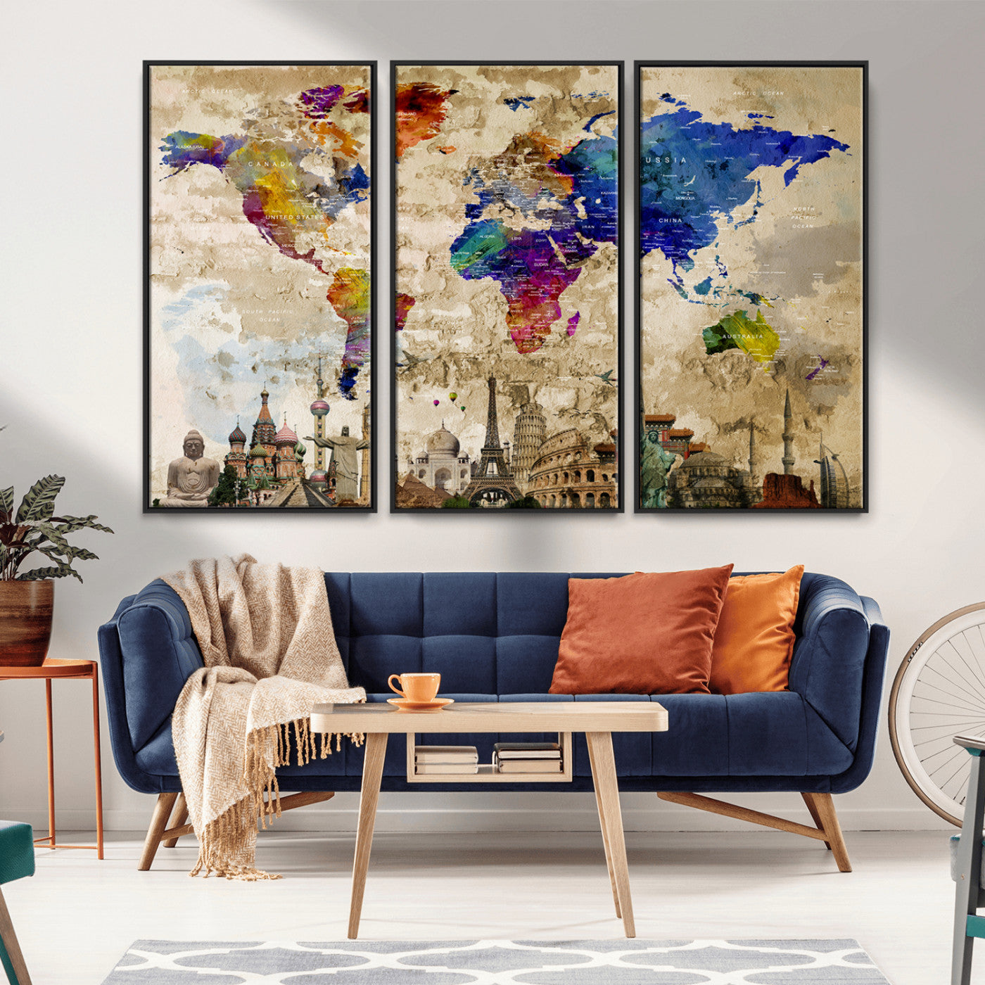 MGV-FC-48X32-3P - Push Pin World Map Canvas Print – Framed Wall Art for Couples to Track Their Travels – Anniversary